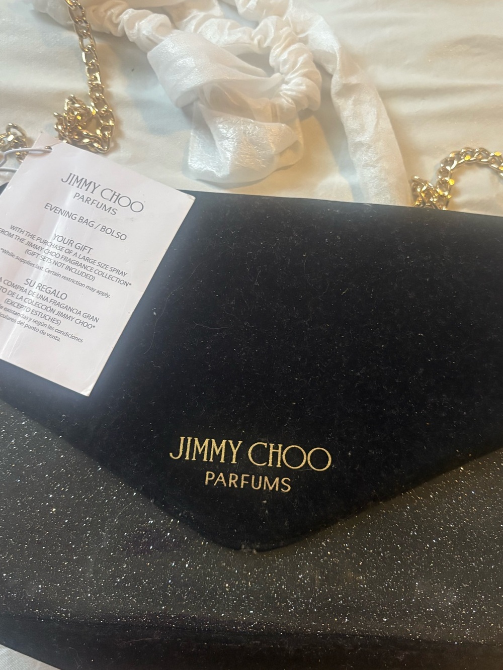 Jimmy Choo Black Velvet Evening Clutch with Gold Chain